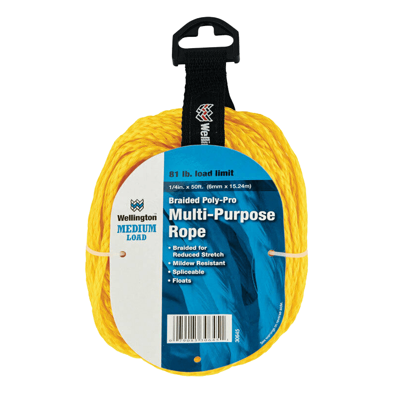 Wellington Yellow Braided Poly Rope 1/4 in. D X 50 ft. L | Gilford Hardware