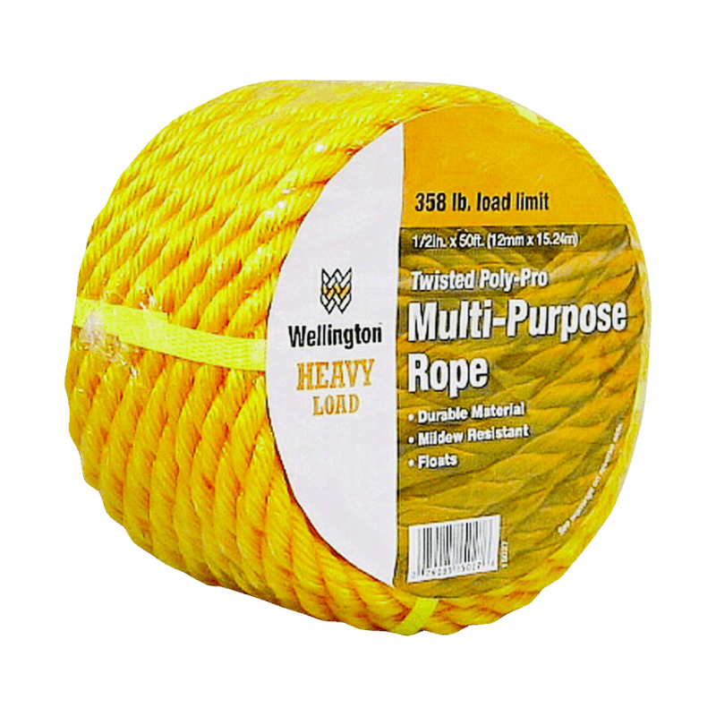 Wellington Yellow Twisted Poly Rope 1/2" X 50' | Gilford Hardware