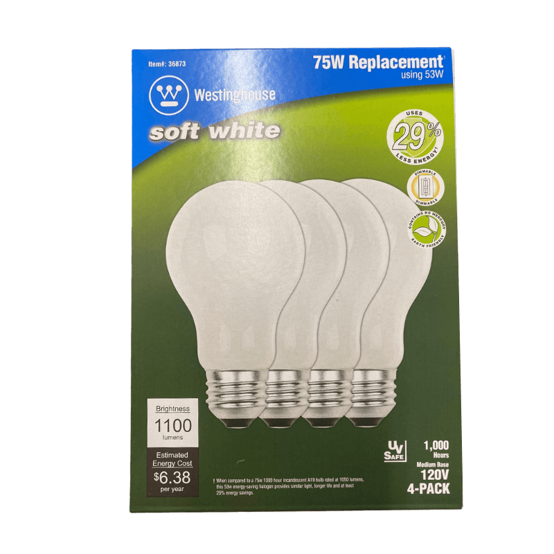 Westinghouse 53 watt A19 A-Line Halogen Bulb 1,100 lumens Soft White 4-Pack. | Light Bulbs | Gilford Hardware & Outdoor Power Equipment
