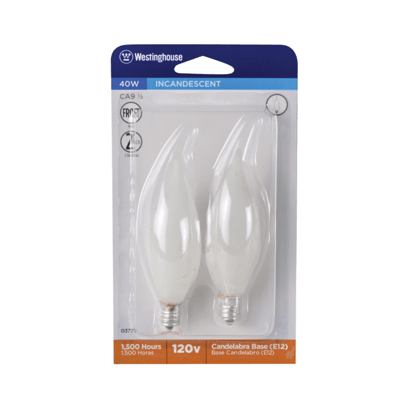 Westinghouse 40 watt CA9 1/2 Decorative Incandescent Bulb E12 (Candelabra) Warm White 2-Pack. | Incandescent Light Bulbs | Gilford Hardware