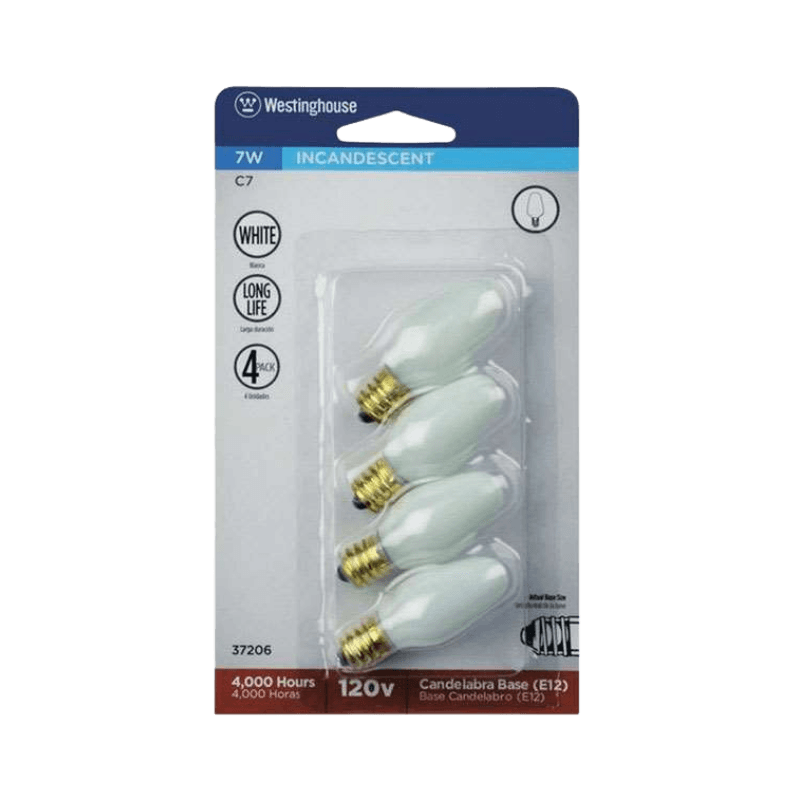 Westinghouse 7 watt C7 Specialty Incandescent Bulb E12 (Candelabra) White 4-Pack. | Gilford Hardware & Outdoor Power Equipment