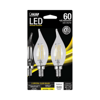 Thumbnail for Feit Electric C10 E12 (Candelabra) LED Bulb Soft White 60 Watt Equivalence 2-Pack. | Gilford Hardware 