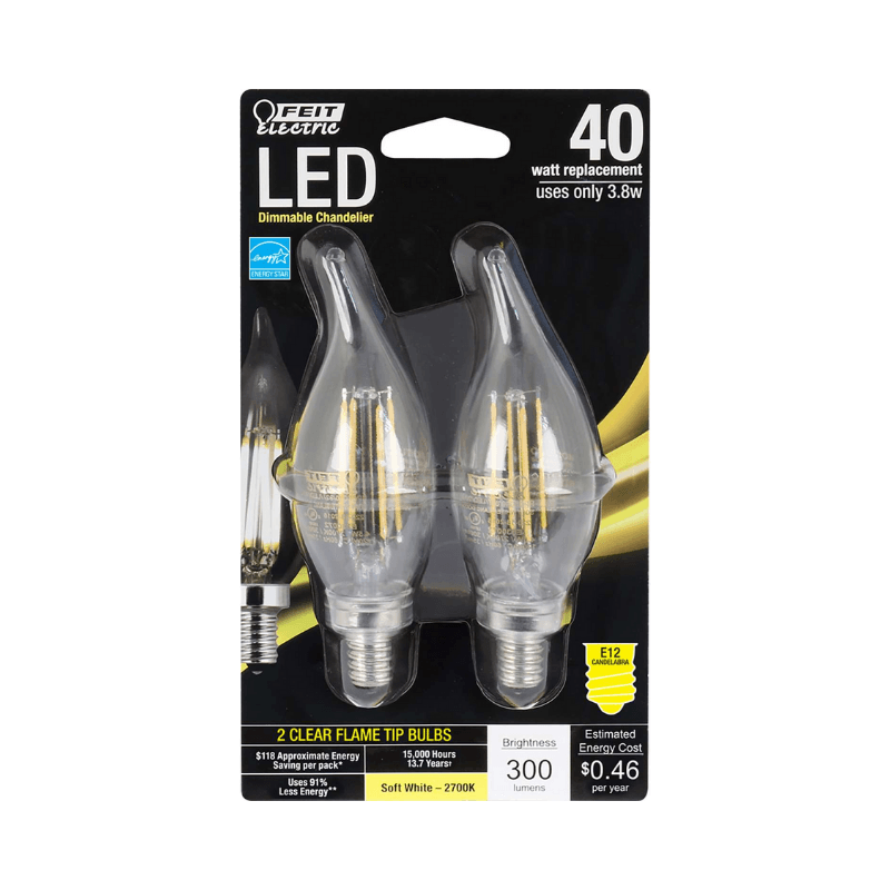 Feit Electric Candelabra LED Bulb Soft White 40 Watt Equivalence 2-Pack. | Gilford Hardware 