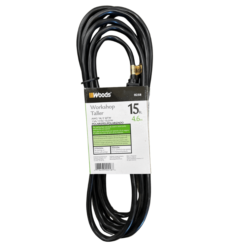 Woods Workshop Black Extension Cord 15 ft. | Extension Cords | Gilford Hardware & Outdoor Power Equipment